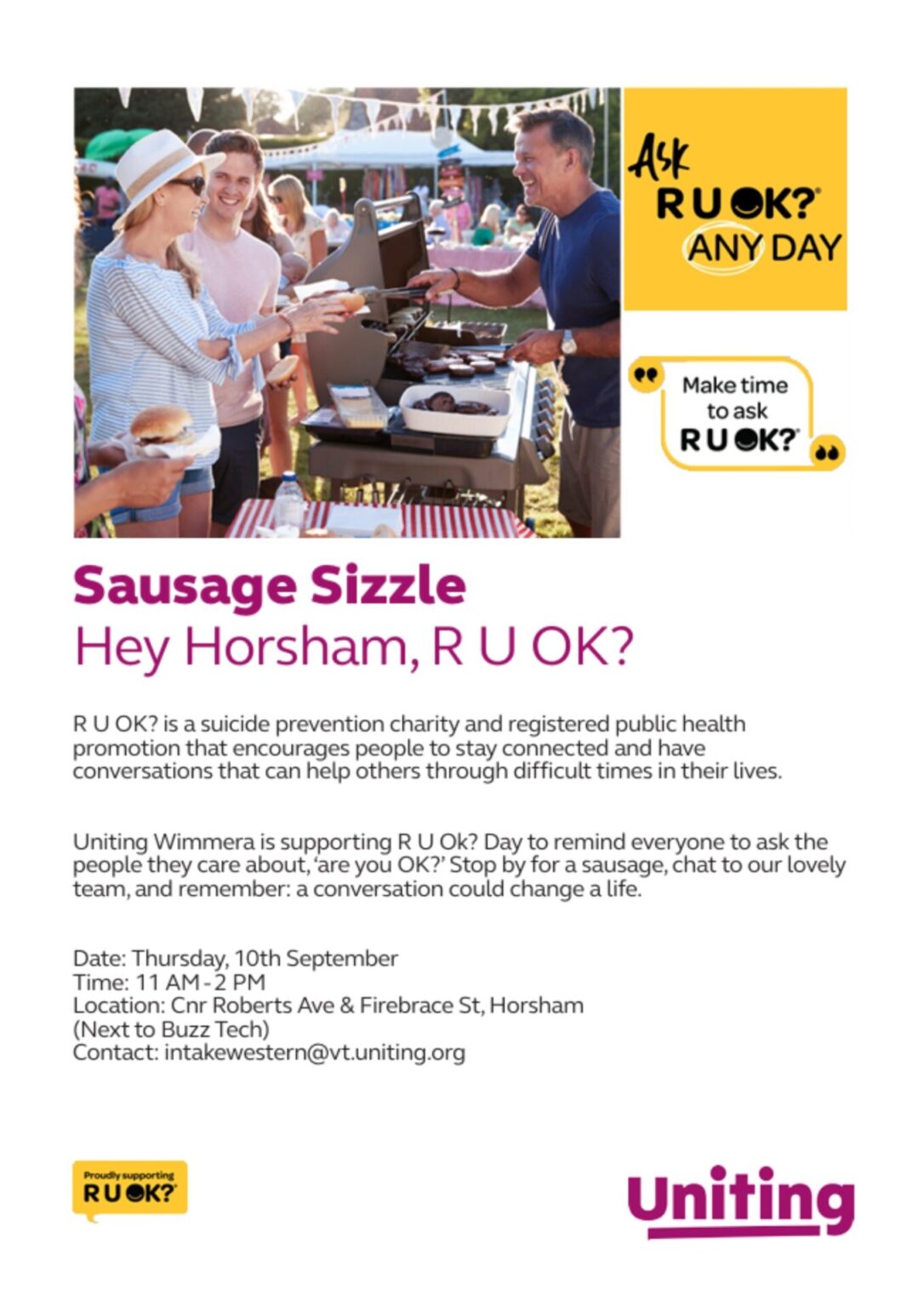 Wimmera Uniting R U Ok Day Sausage Sizzle
