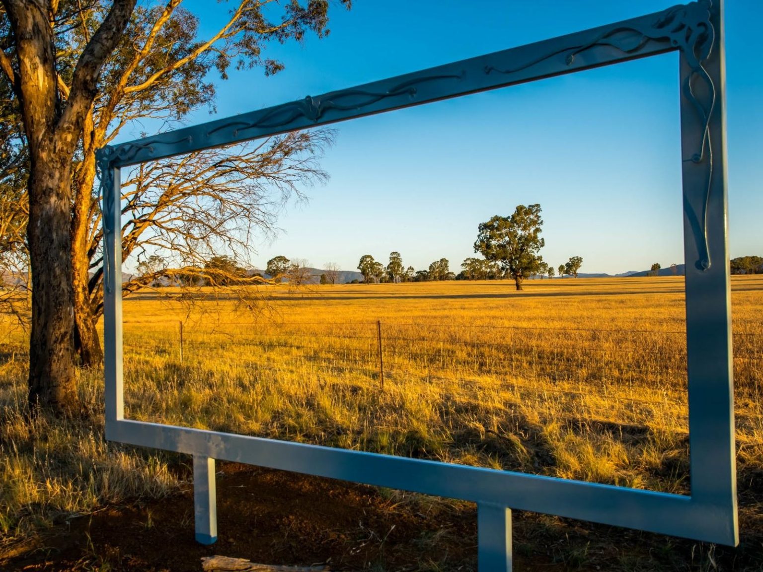 Wooden frame with Grampians in the Background